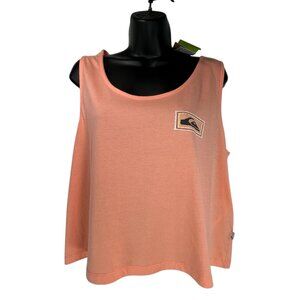 QUIKSILVER Crop Tank Top Sz XS Peach Orange Logo Graphic Print 100% Cotton Knit